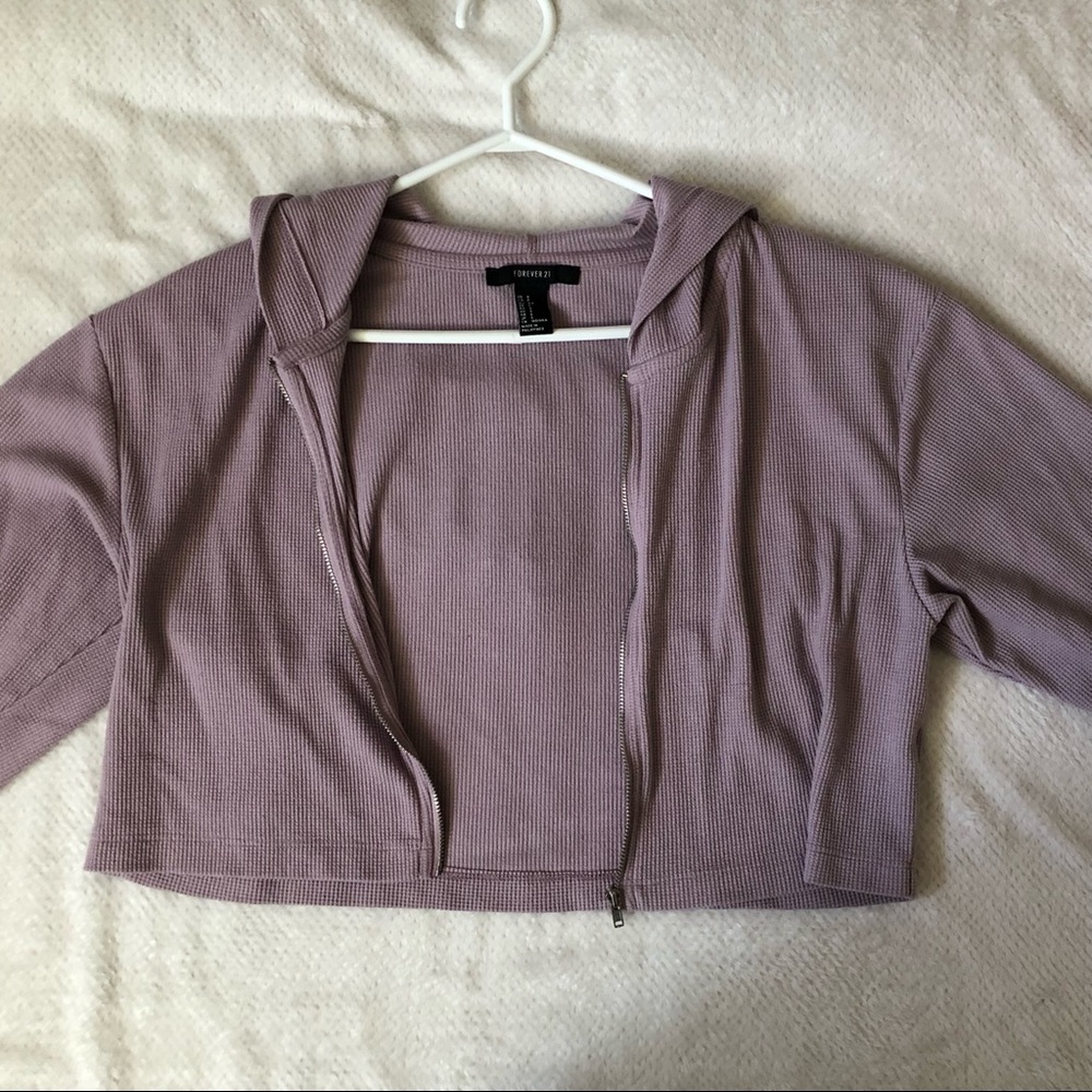 Purple waffle cropped zip up sweater